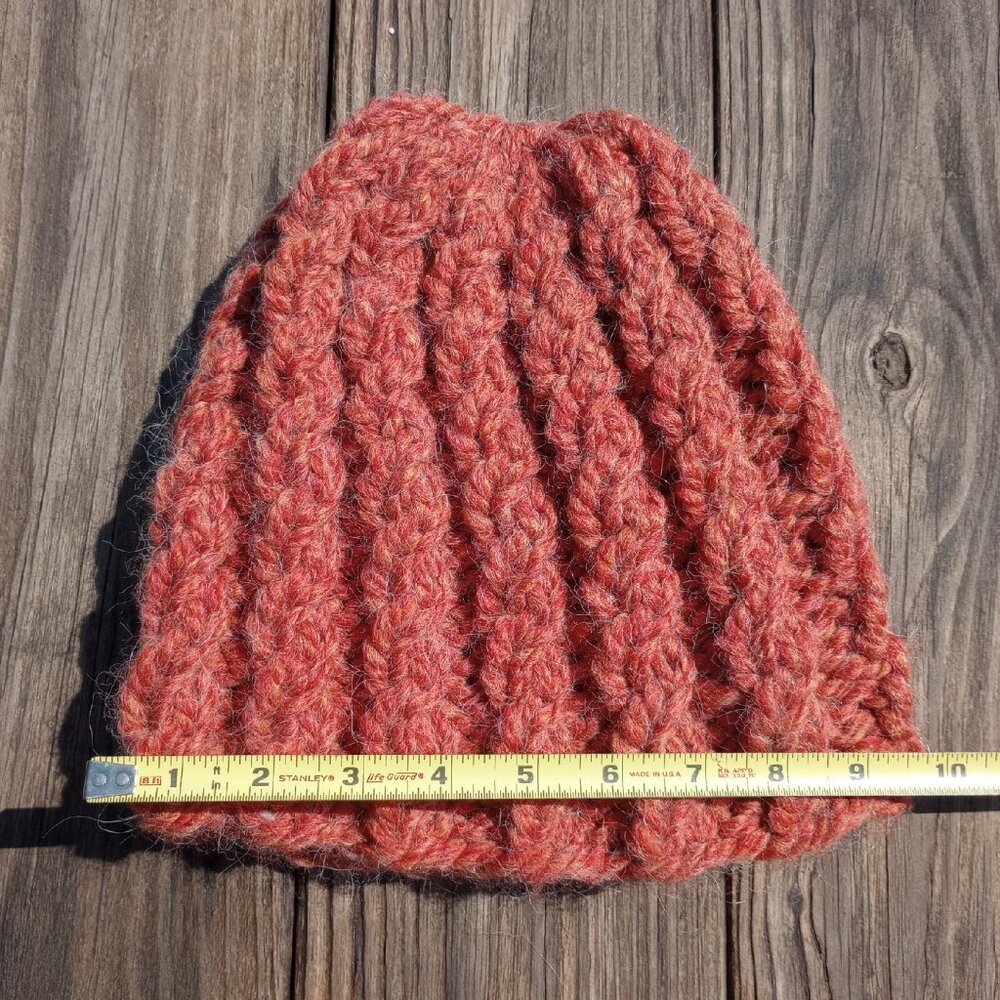Alpaca Beanie Skully Hat Men Thick Chunky Hand Knit Wool Rib Orange Spice XL - Picture 9 of 9